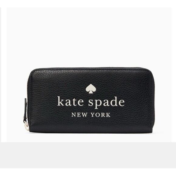 NWT KATE SPADE Ella Large Continental Wallet Pebbled Leather Black RP $249 - Picture 1 of 7